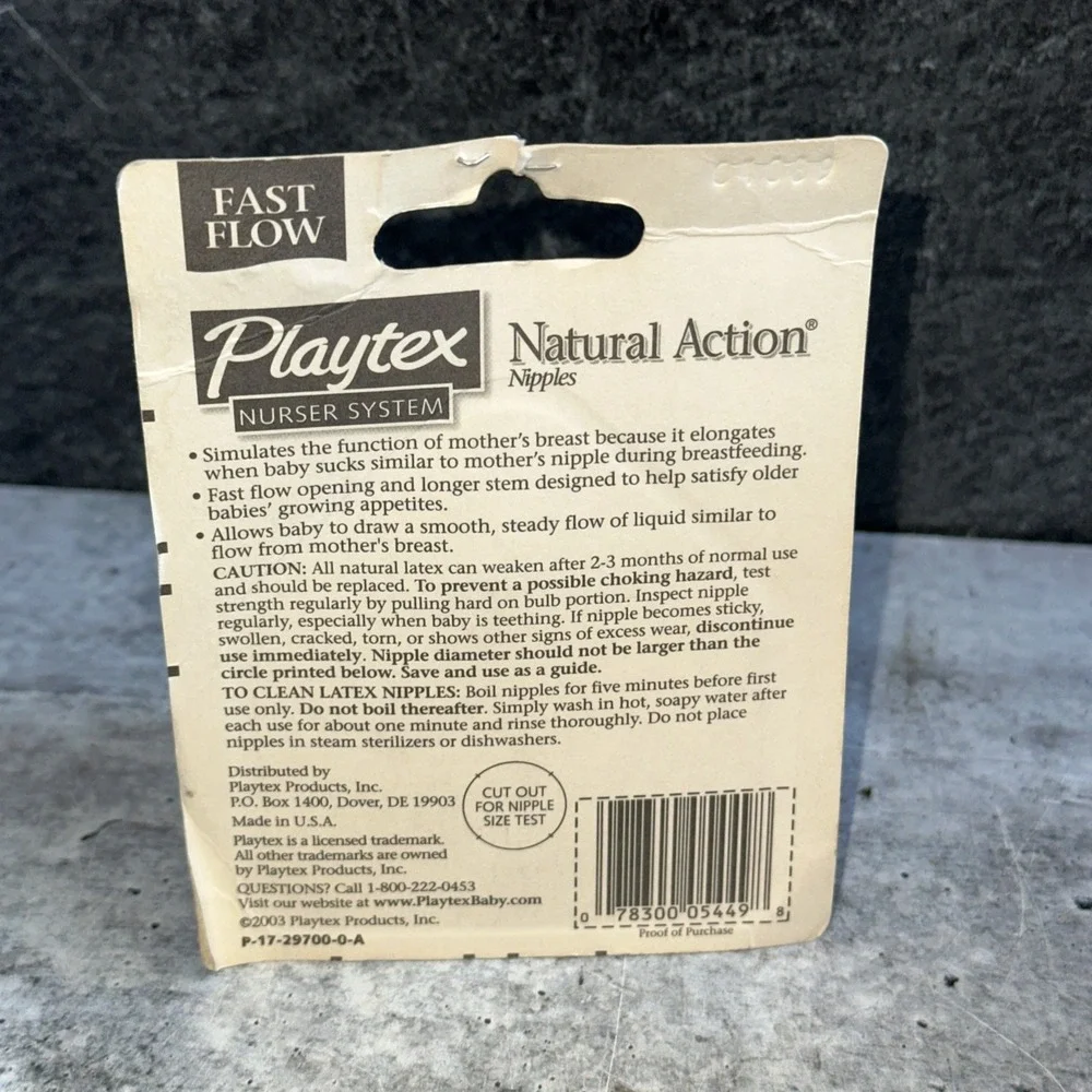 Vintage Playtex Natural Action Flat Top Latex Baby Bottle Nipples Fast Flow  (m)